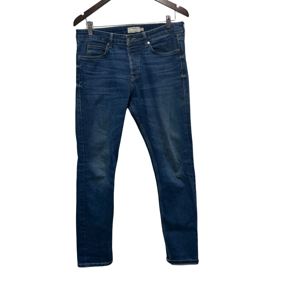 Topman Jeans Mens 32 Medium Wash Heavyweight Denim Button Fly Tapered Leg